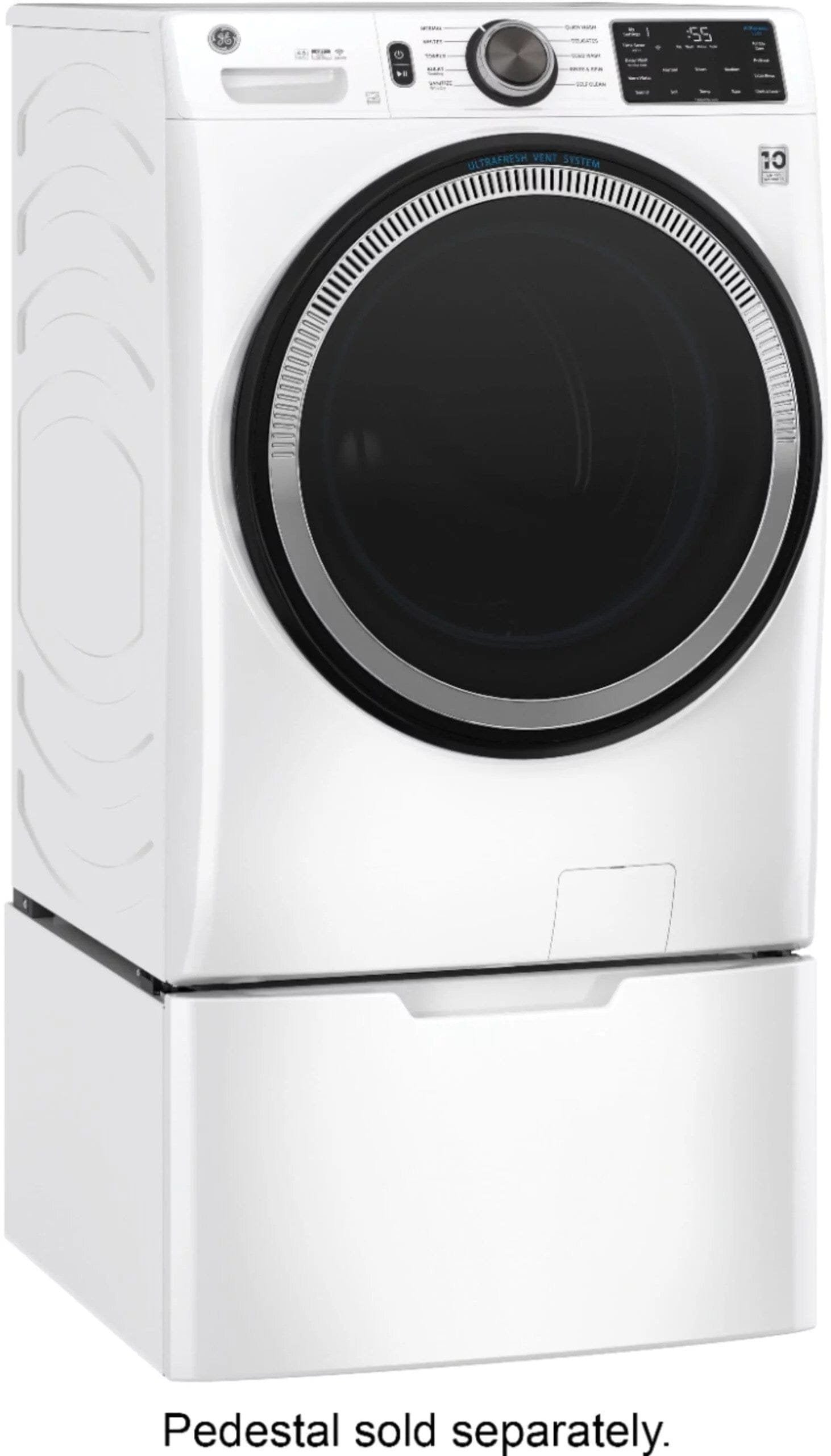 GE – 4.8 CuFt High-Efficiency Stackable Smart Front Load Washer w/UltraFresh Vent System & Microban Antimicrobial Technology – White on white image 4