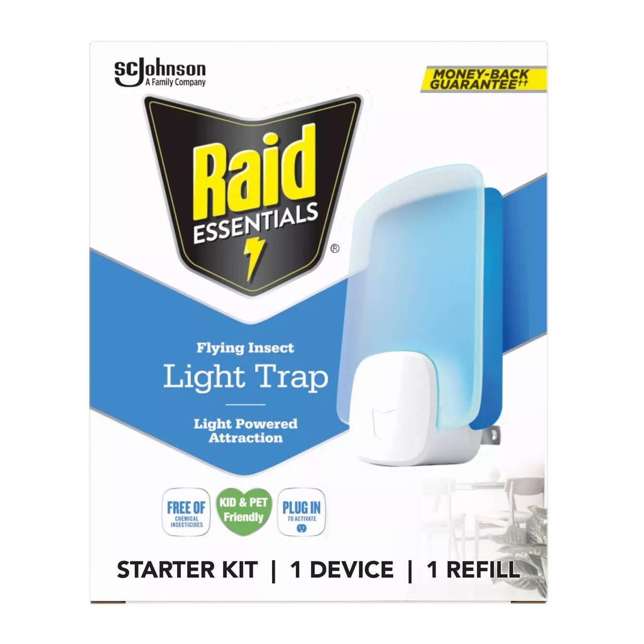 Raid Essentials Flying Insect Light Trap Starter 1 Unit + 1 Refill - 1set/4pk