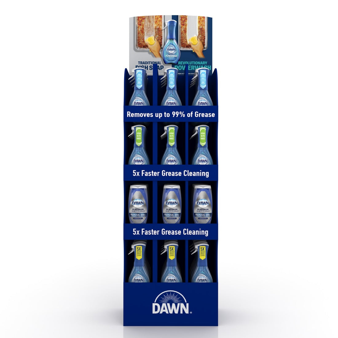 Dawn Mix Floor Stand Display Platinum Powerwash Dish Spray, EZ-Squeeze & Starter Kits Mixed Scent - 45ct