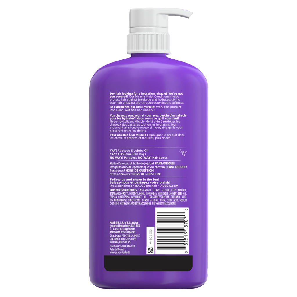 Aussie Paraben-Free Miracle Moist Conditioner Avocado & Jojoba Oil For Dry Hair - 30.4oz/4pk