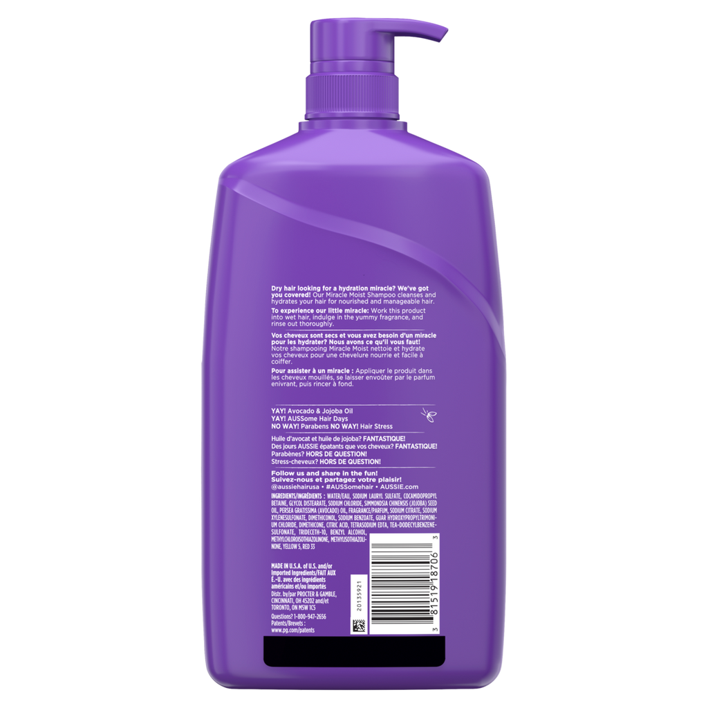Aussie Paraben-Free Miracle Moist Shampoo Avocado & Jojoba Oil For Dry Hair - 30.4oz/4pk