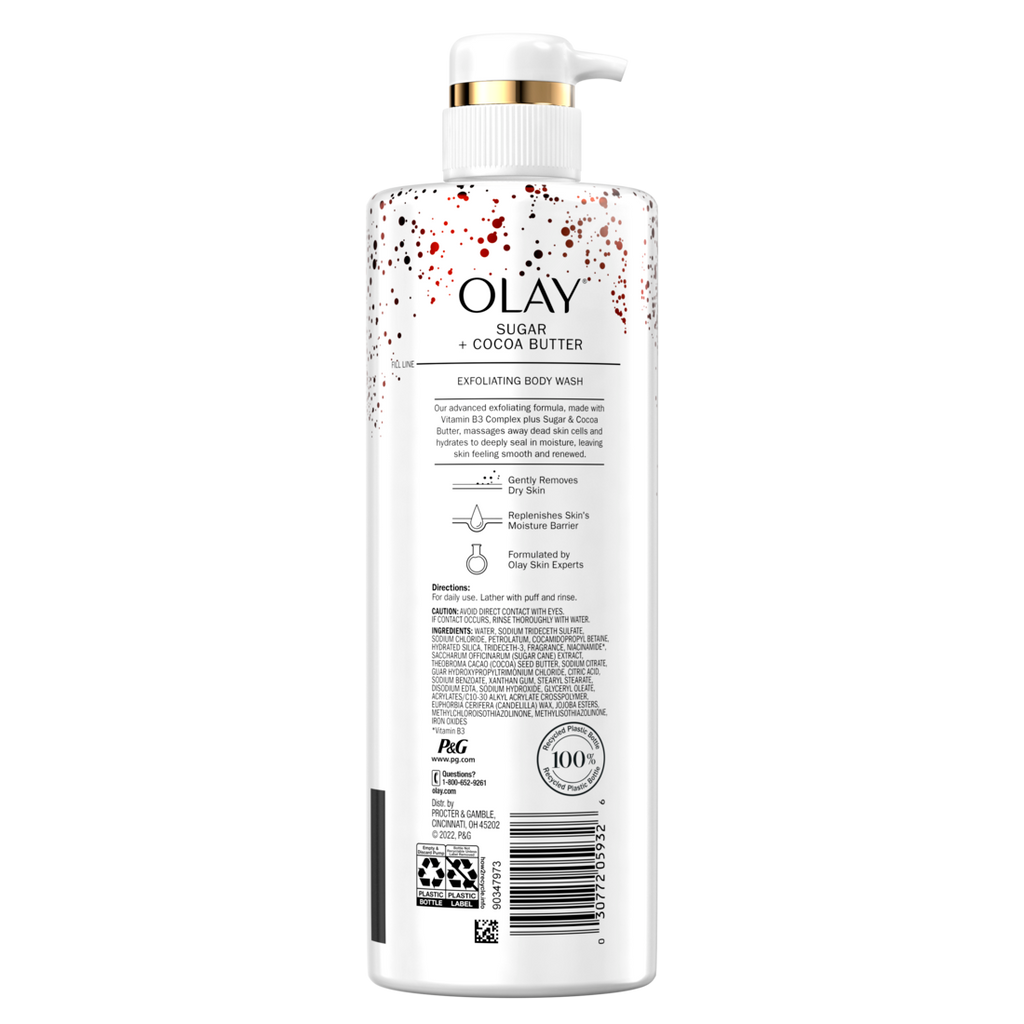 Olay Exfoliating & Moisturizing Body Wash with Sugar Cocoa Butter and Vitamin B3 - 20oz/4pk