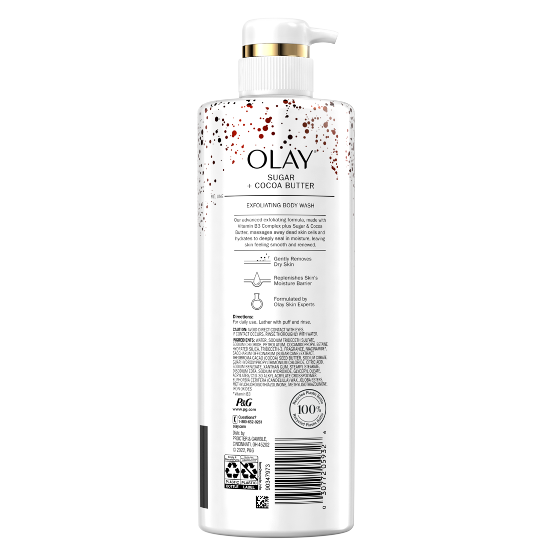 Olay Exfoliating & Moisturizing Body Wash with Sugar Cocoa Butter and Vitamin B3 - 20oz/4pk