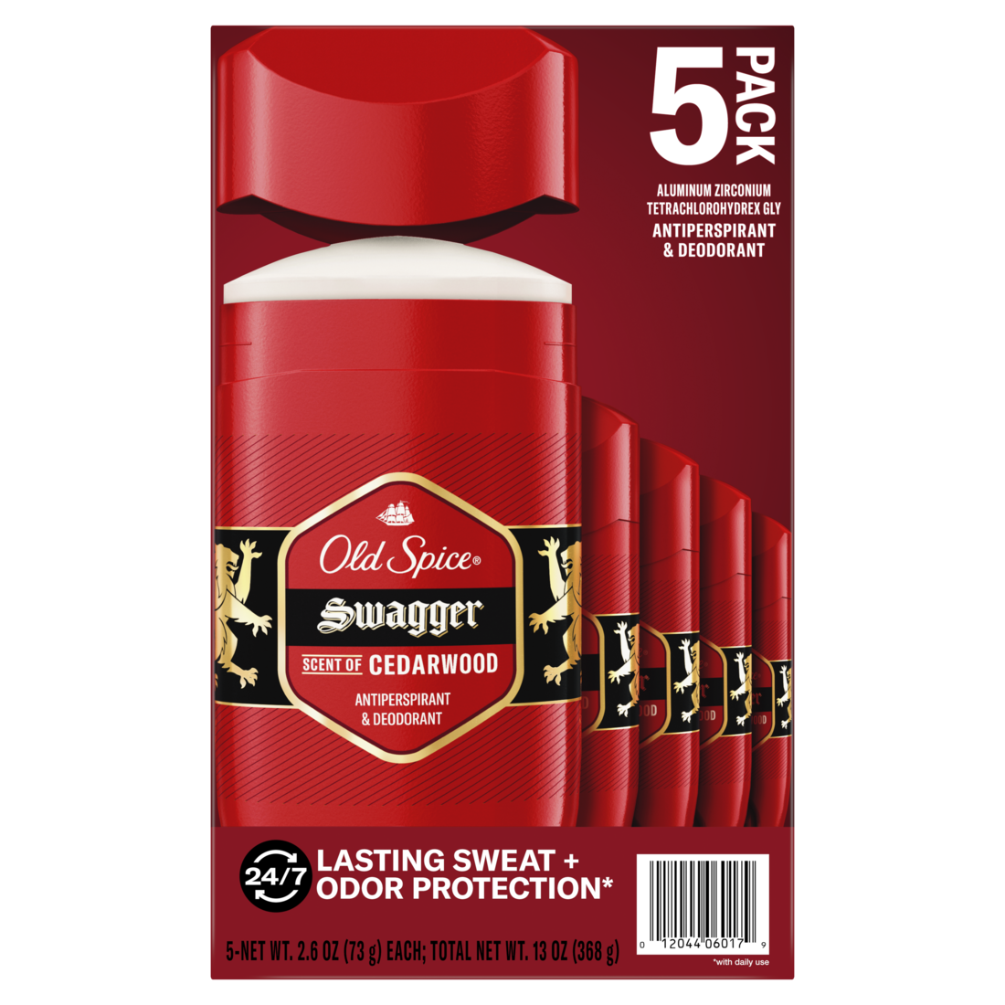 Old Spice Red Collection Swagger Scent Invisible Solid Antiperspirant & Deodorant for Men Pack of 5 - 2.6oz/90pk