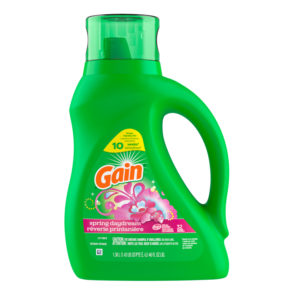 Gain Liquid Laundry Detergent Spring Daydream Scent 32 Loads Freshness + Odor Fighting Laundry Detergent Liquid Soap He Compatible - 46oz/6pk