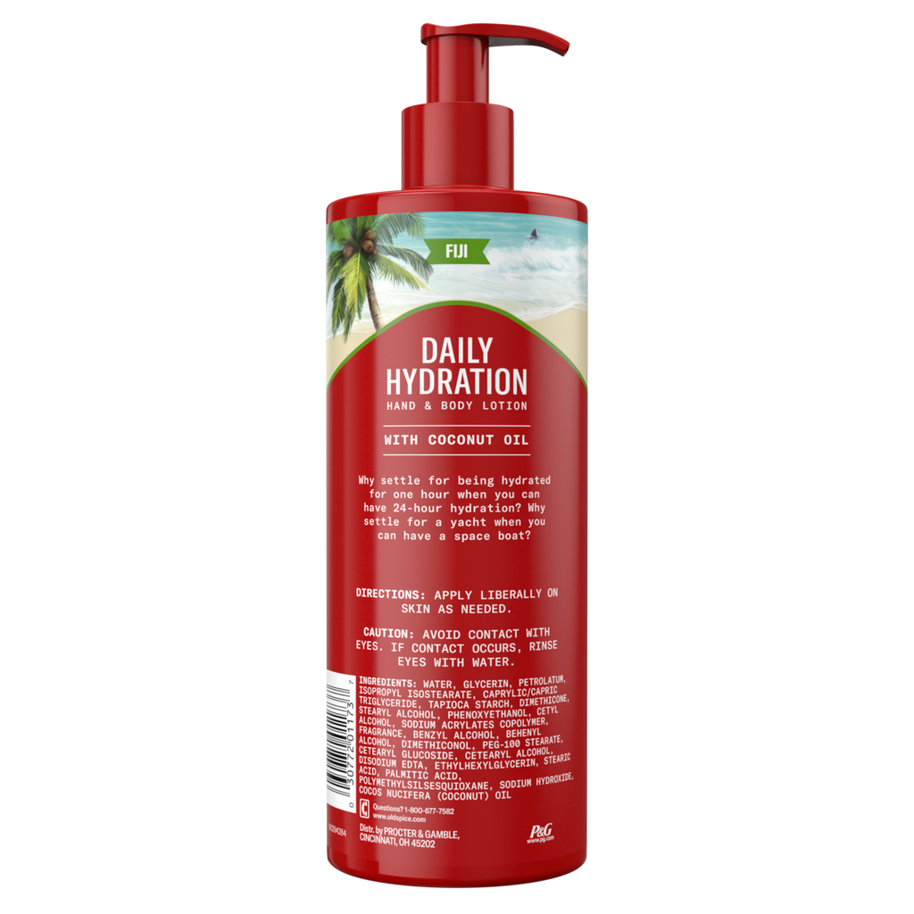 Old Spice Daily Hydration Hand & Body Lotion for Men Fiji with Coconut Oil-16oz/4pk