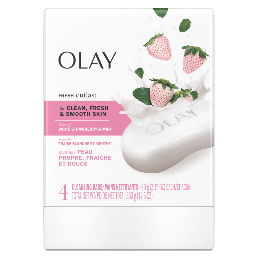 Olay Fresh Outlast Notes Of Cooling White Strawberry & Mint Beauty Bar with Vitamin B3 Complex 3.17 oz - 4ct/12pk