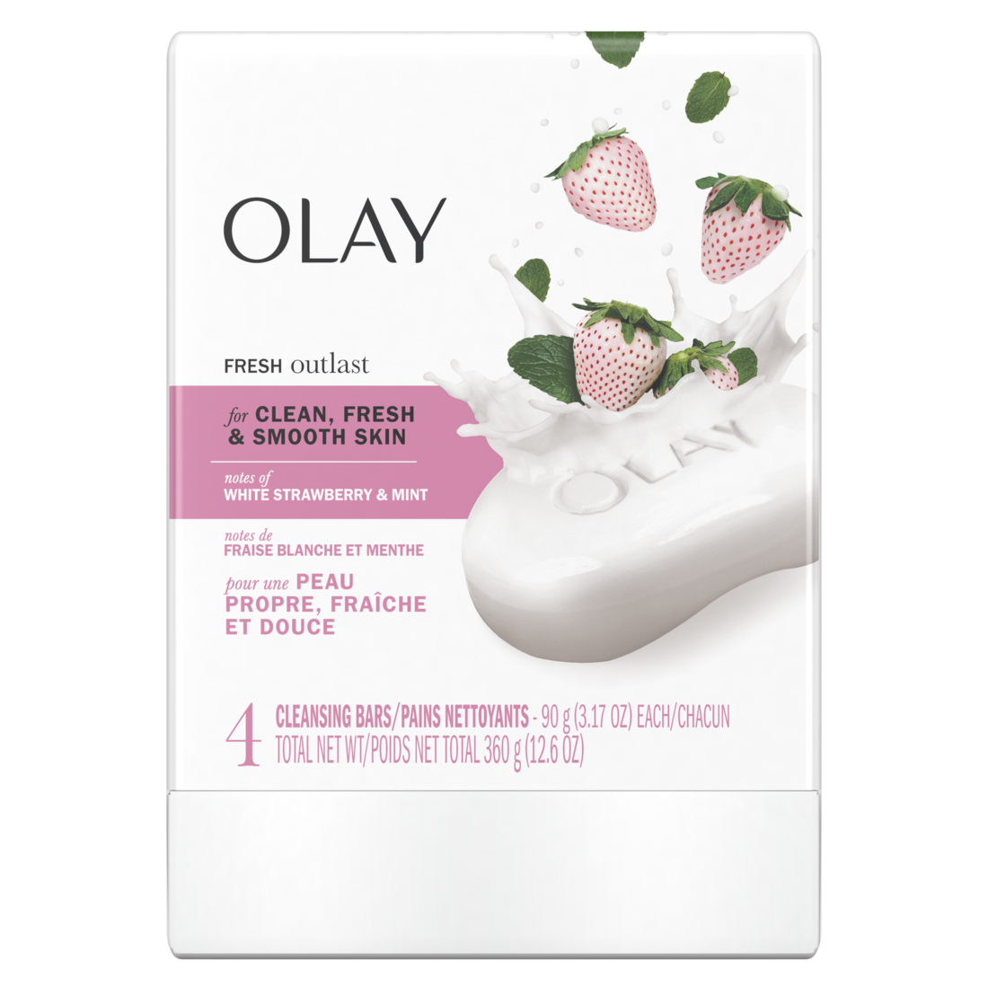 Olay Fresh Outlast Notes Of Cooling White Strawberry & Mint Beauty Bar with Vitamin B3 Complex 3.17 oz - 4ct/12pk