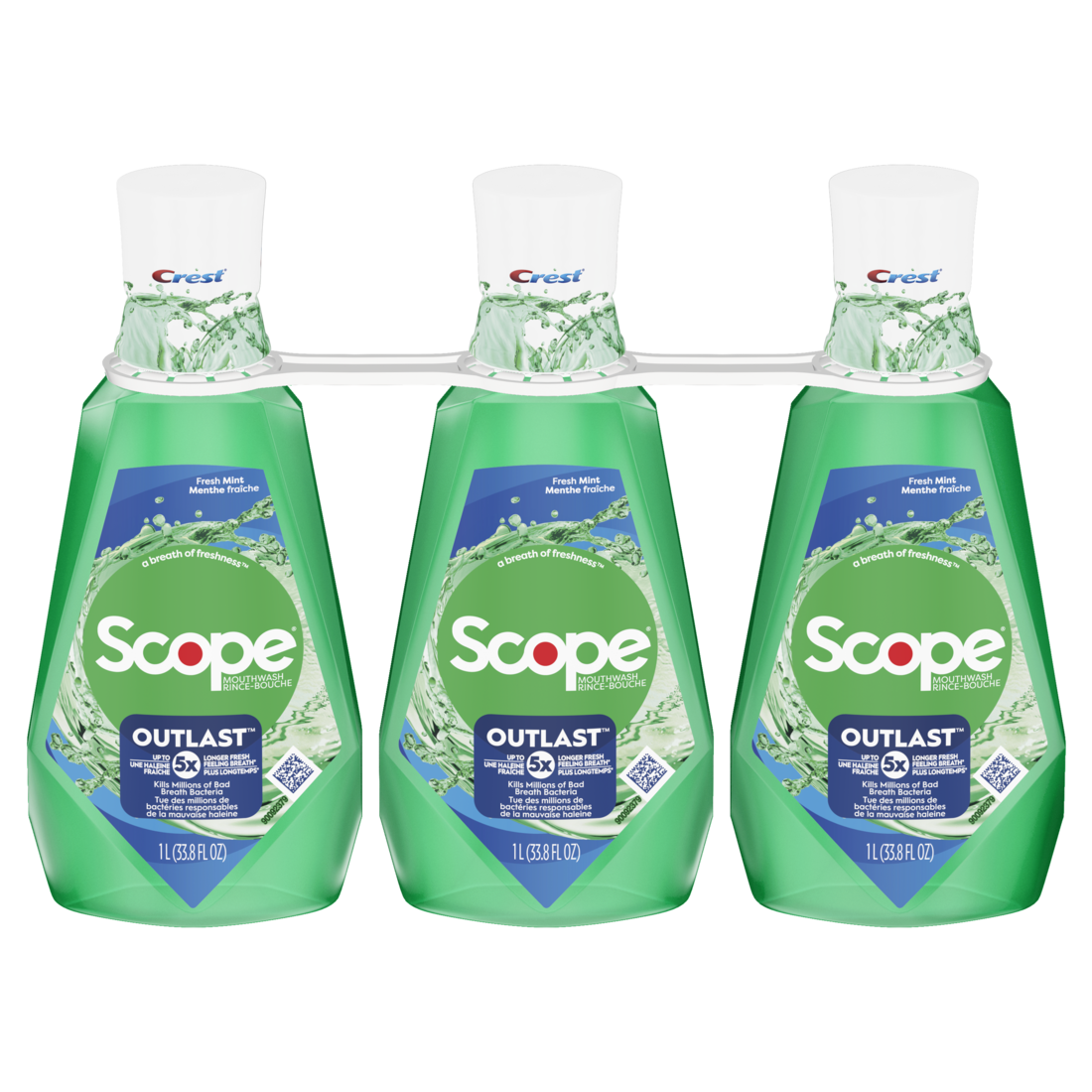 Crest Scope Outlast Mouthwash Fresh Mint-1L/33.8oz/3pk