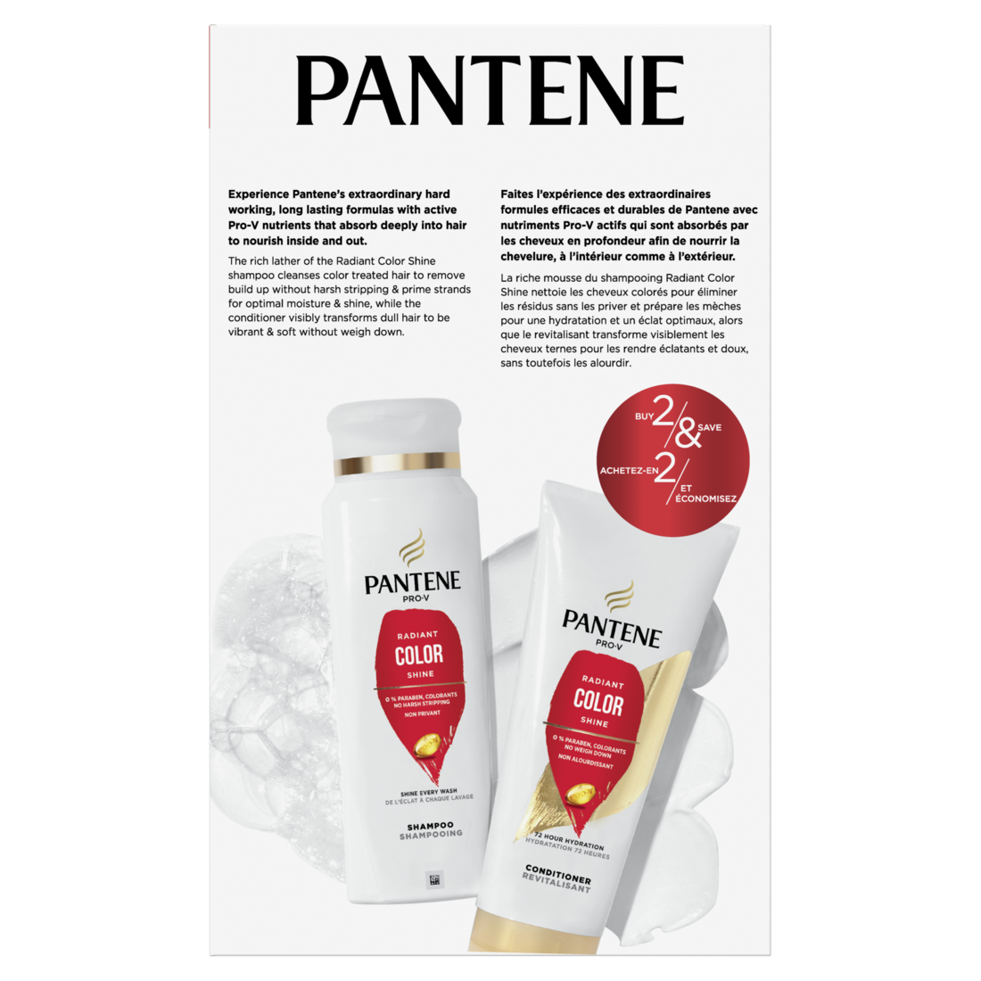 Pantene Radiant Color Shine 72 Hr Hydration Shampoo 12.0oz & Conditioner 10.4oz Dual Pack - (12.0+10.4)oz/4pk