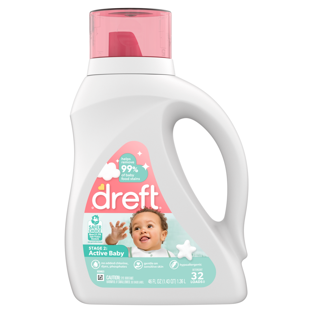 Dreft Stage 2 Active Baby Liquid Laundry Detergent Helps Remove 99% Of Baby Food Stains Hypoallergenic 32 Loads - 46oz/6pk