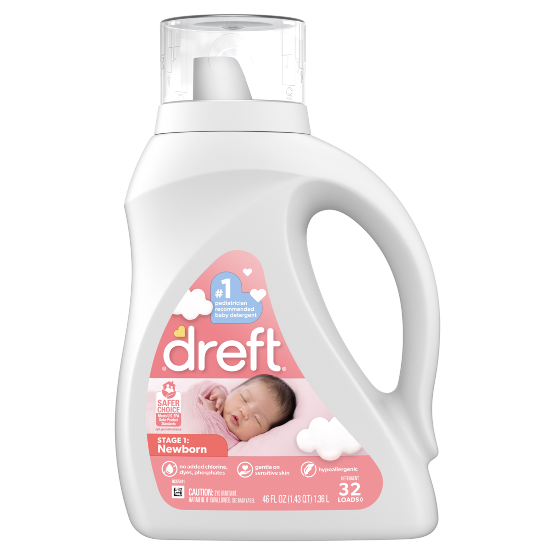 Dreft Stage 1 Newborn Baby Liquid Laundry Detergent Gentle On Sensitive Skin HE Compatible 32 Loads - 46oz/6pk