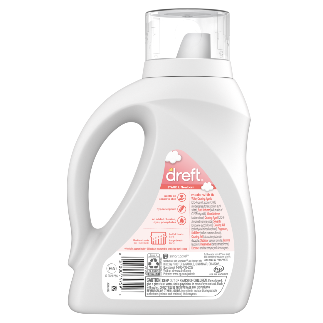 Dreft Stage 1 Newborn Baby Liquid Laundry Detergent Gentle On Sensitive Skin HE Compatible 32 Loads - 46oz/6pk