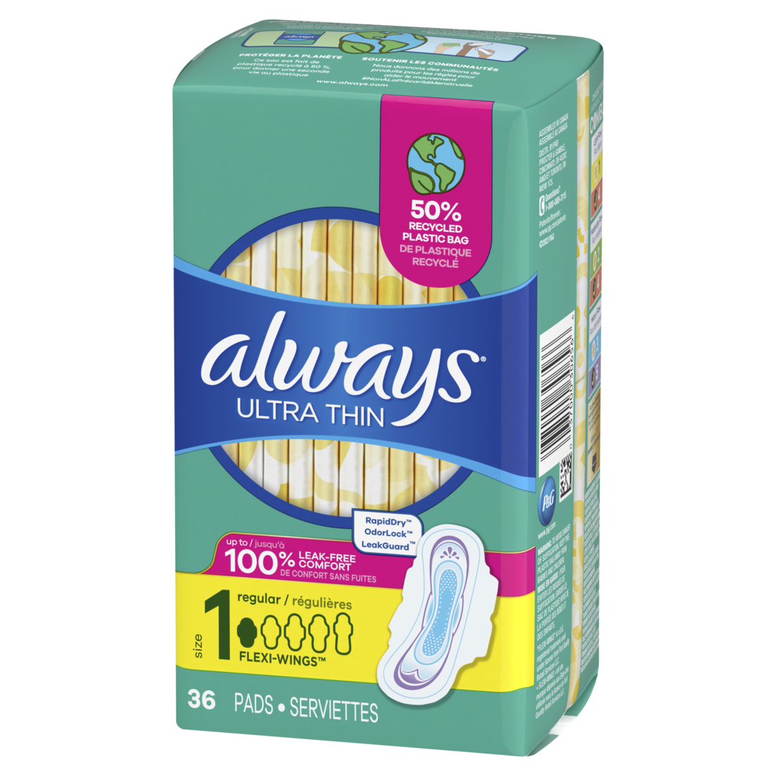 Always Ultra Thin Pads Size 1 Regular Absorbency Unscented - 36ct/6pk