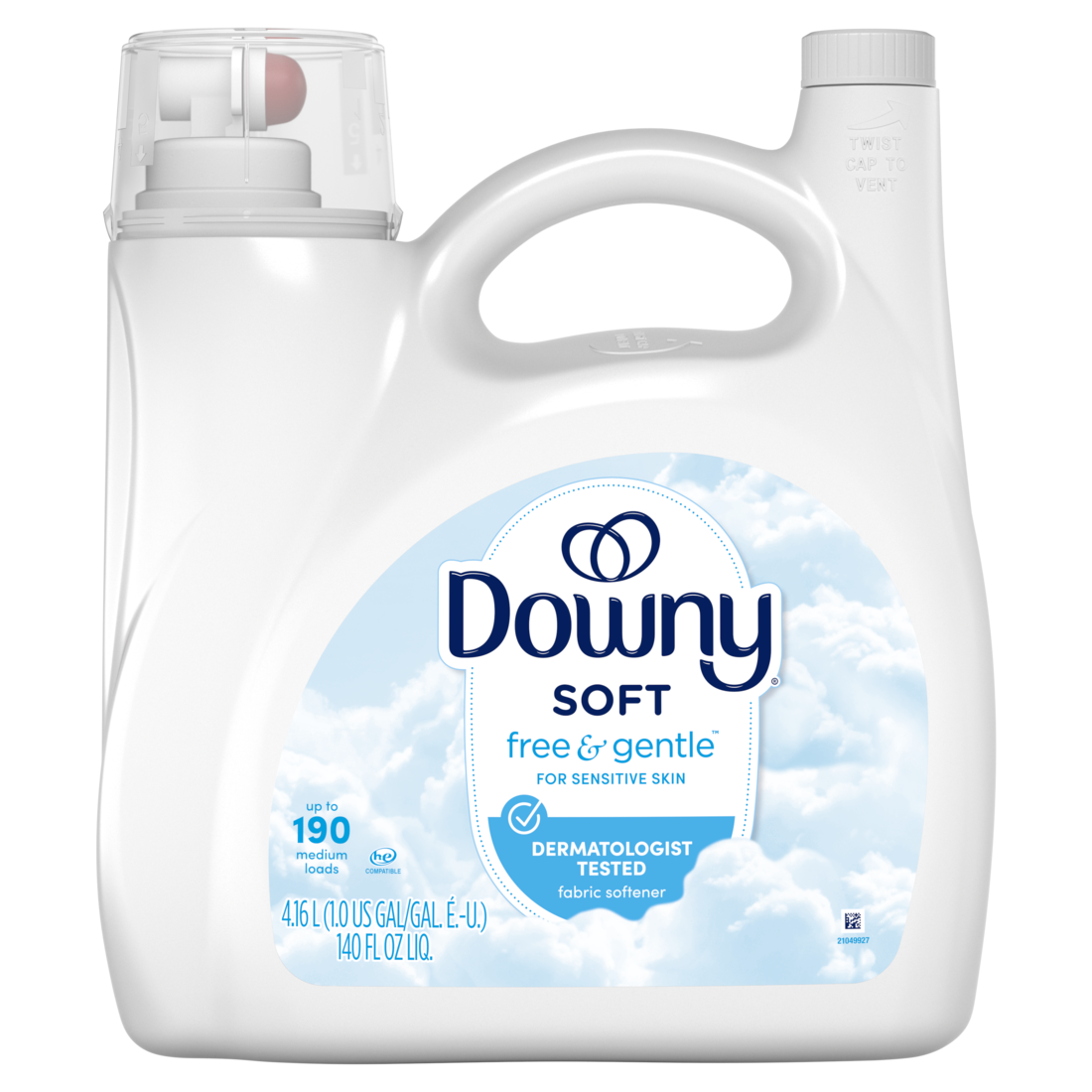 Downy Free & Gentle Liquid Fabric Softener 190 Loads Hypoallergenic Sensitive Skin Friendly Fabric Conditioner Liquid - 140oz/4pk
