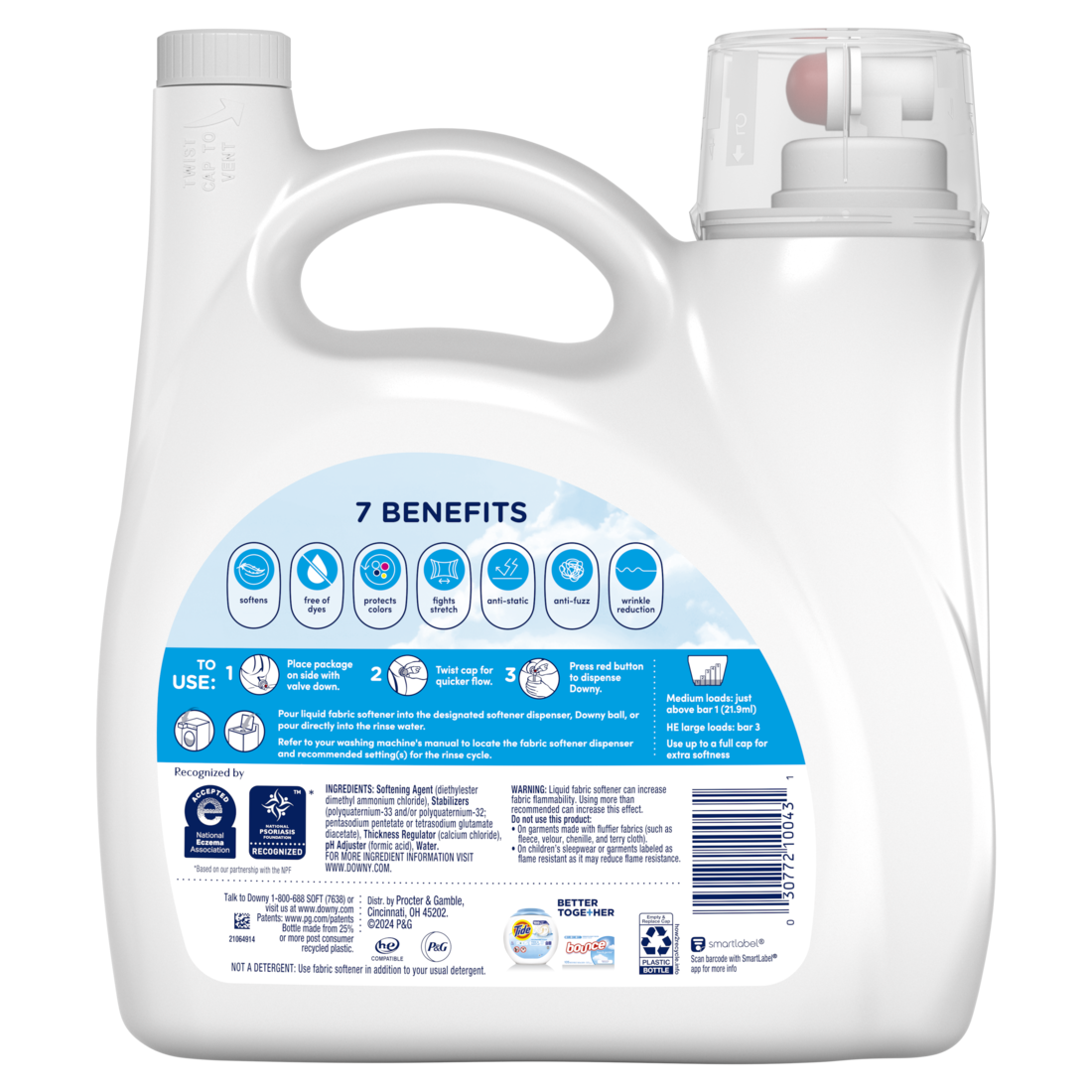 Downy Free & Gentle Liquid Fabric Softener 190 Loads Hypoallergenic Sensitive Skin Friendly Fabric Conditioner Liquid - 140oz/4pk