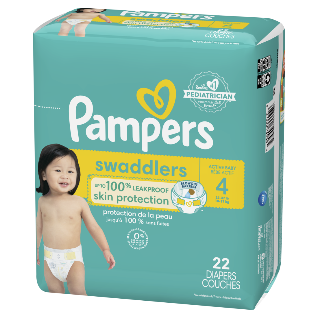 Pampers Swaddlers Diapers Size 4 (22-37 Lbs) Ultra Absorbent Disposable Infant Diaper - 22ct/4pk