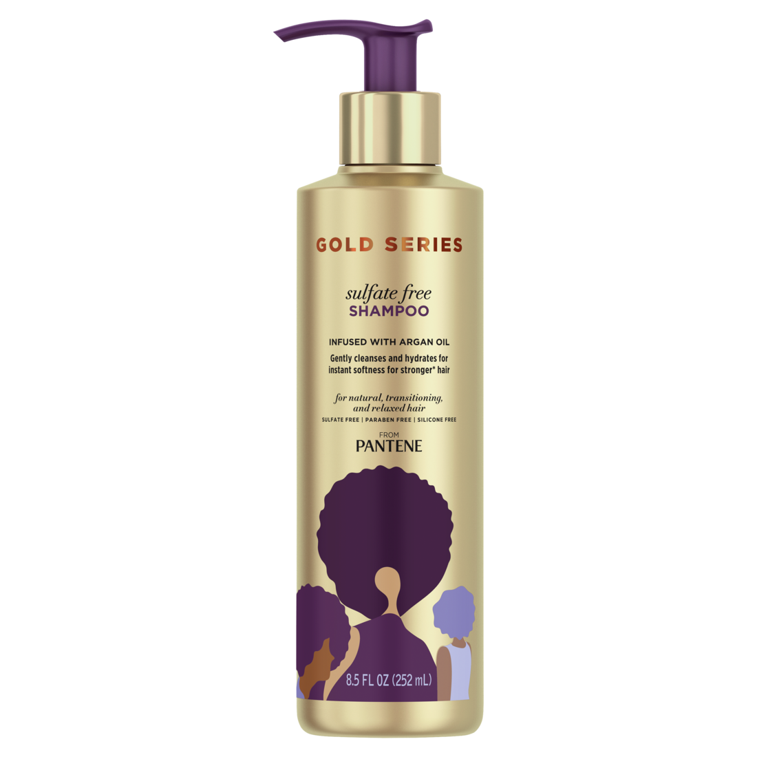 Gold Series From Pantene Sulfate-Free Shampoo With Argan Oil For Curly Coily Hair - 8.5oz/4pk