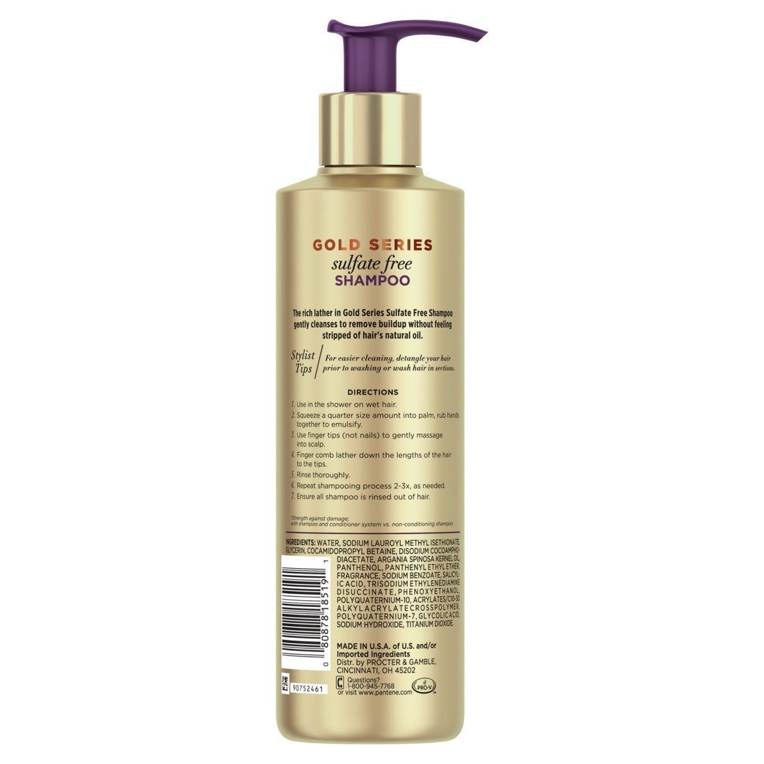 Gold Series From Pantene Sulfate-Free Shampoo With Argan Oil For Curly Coily Hair - 8.5oz/4pk