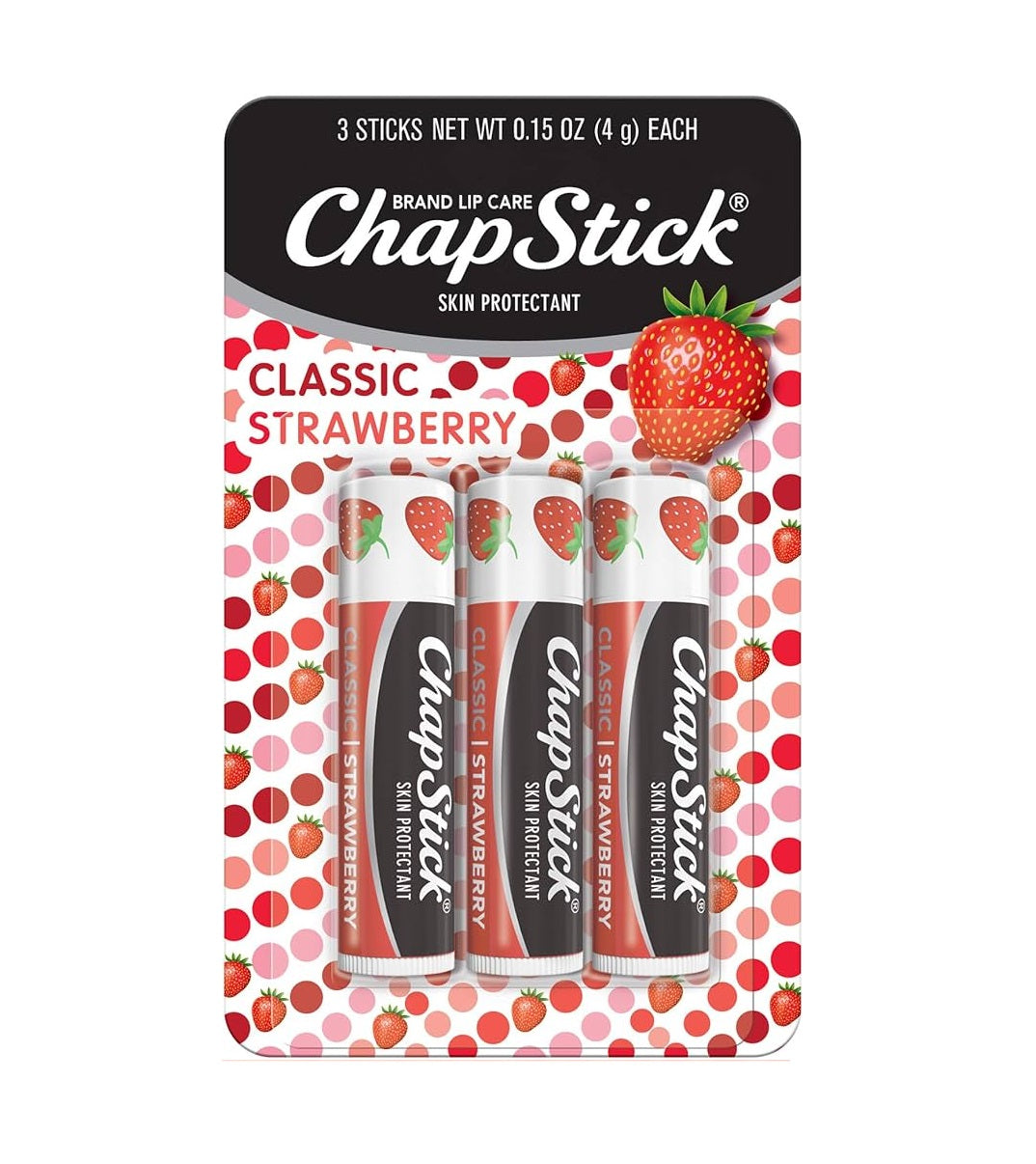 ChapStick Classic Strawberry Lip Balm Tubes 3 sticks - 12ct/0.45oz/6pk