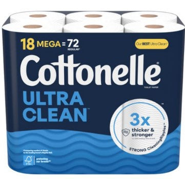 Cottonelle Ultra Clean 284 Sheets/Roll Mega Roll Bath Tissue - 18ct/2pk