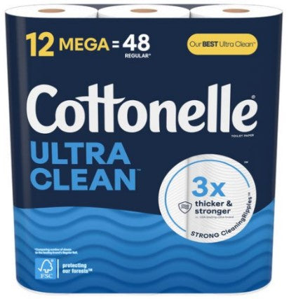 Cottonelle Ultra Clean 284 Sheets/Roll Mega Roll Bath Tissue - 12ct/4pk