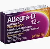 Allegra D Allergy & Congestion 12 hour Tablets (120mg pse/60mg fex) - 20ct/96pk