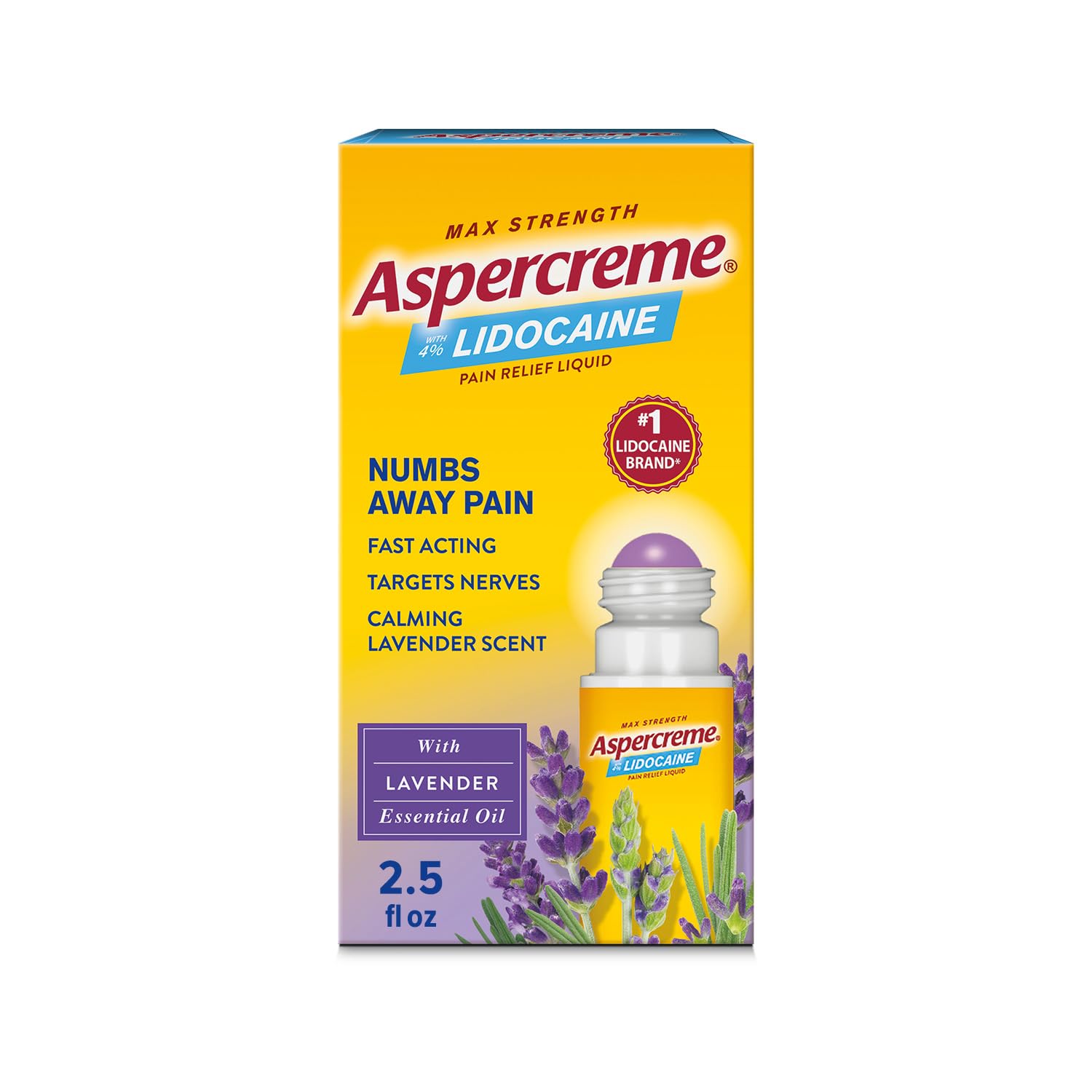 Aspercreme Lidocaine Pain Relief Liquid Roll-On with Lavender Essential Oil - 2.5oz/24pk