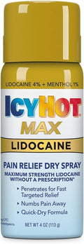 Icy Hot Max Strength Pain Relief Dry Spray Plus Lidocaine - 4oz/12pk
