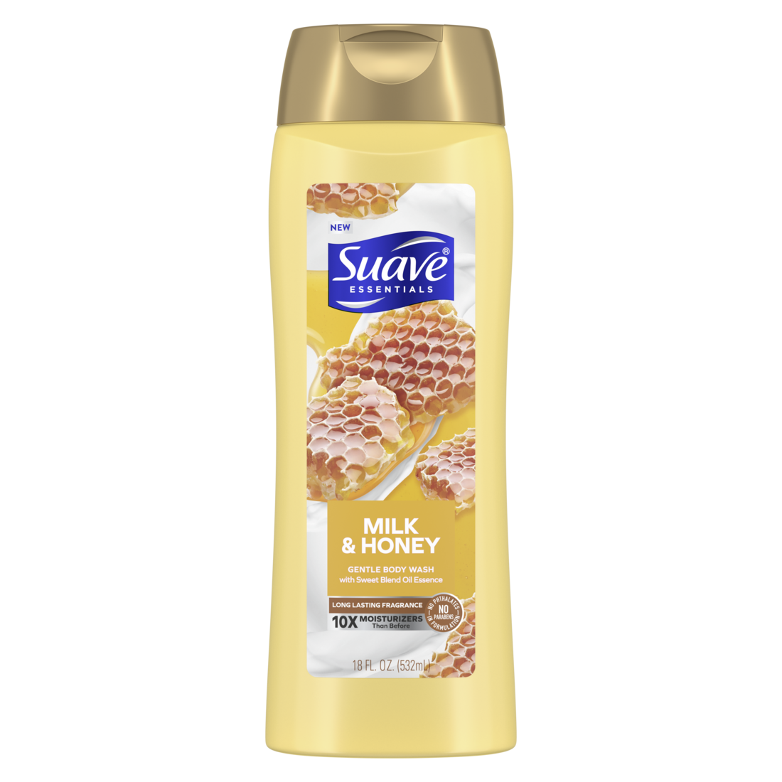 Suave Essentials Milk & Honey Body Wash - 18oz/6pk