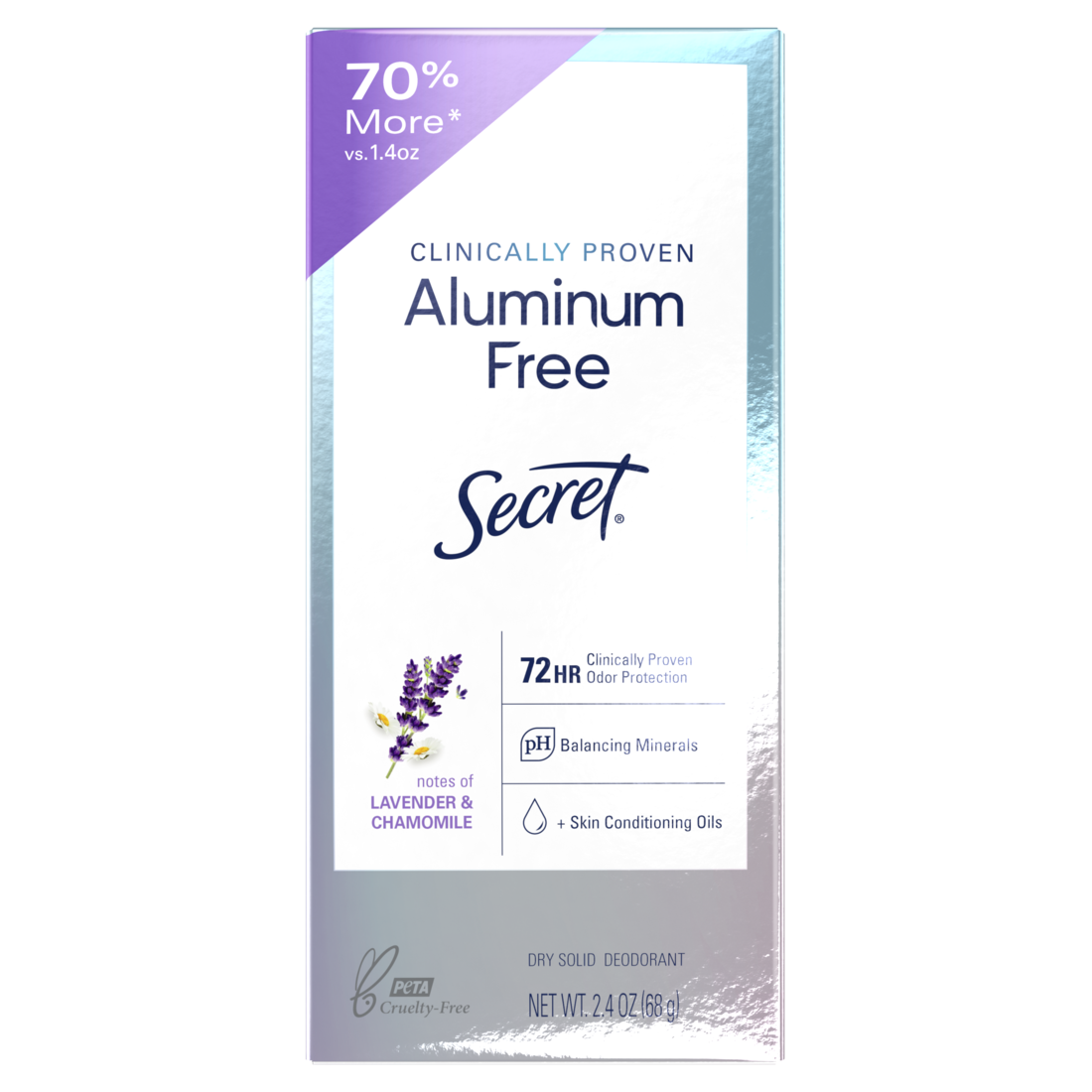 Secret Clinically Proven Aluminum Free Deodorant for Women Lavender & Chamomile - 2.4oz/12pk