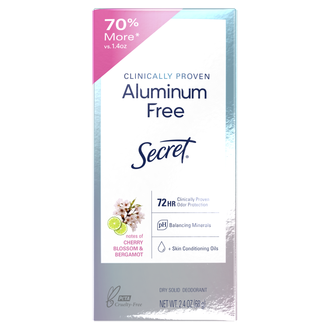 Secret Clinically Proven Aluminum Free Deodorant for Women Cherry Blossom & Bergamot - 2.4oz/12pk