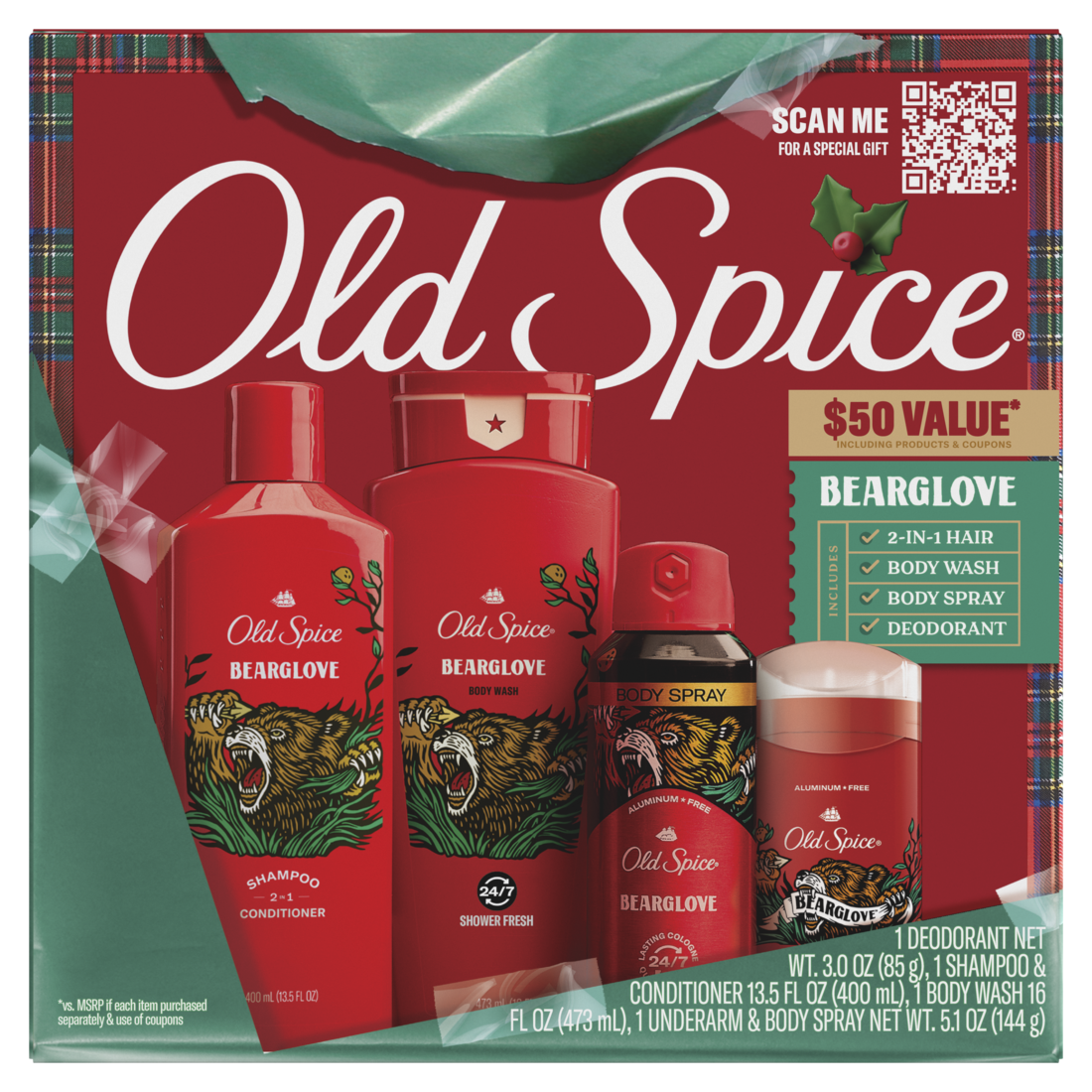 Old Spice Holiday Gift Pack for Men Bearglove Scent - 4ct/6pk