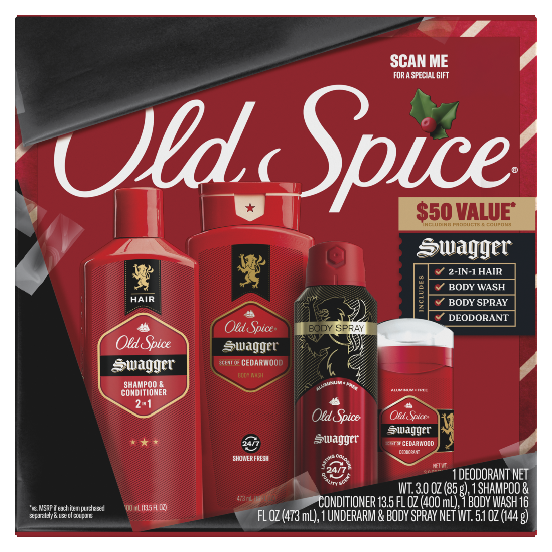 Old Spice Holiday Gift Pack for Men Swagger Scent - 4ct/6pk