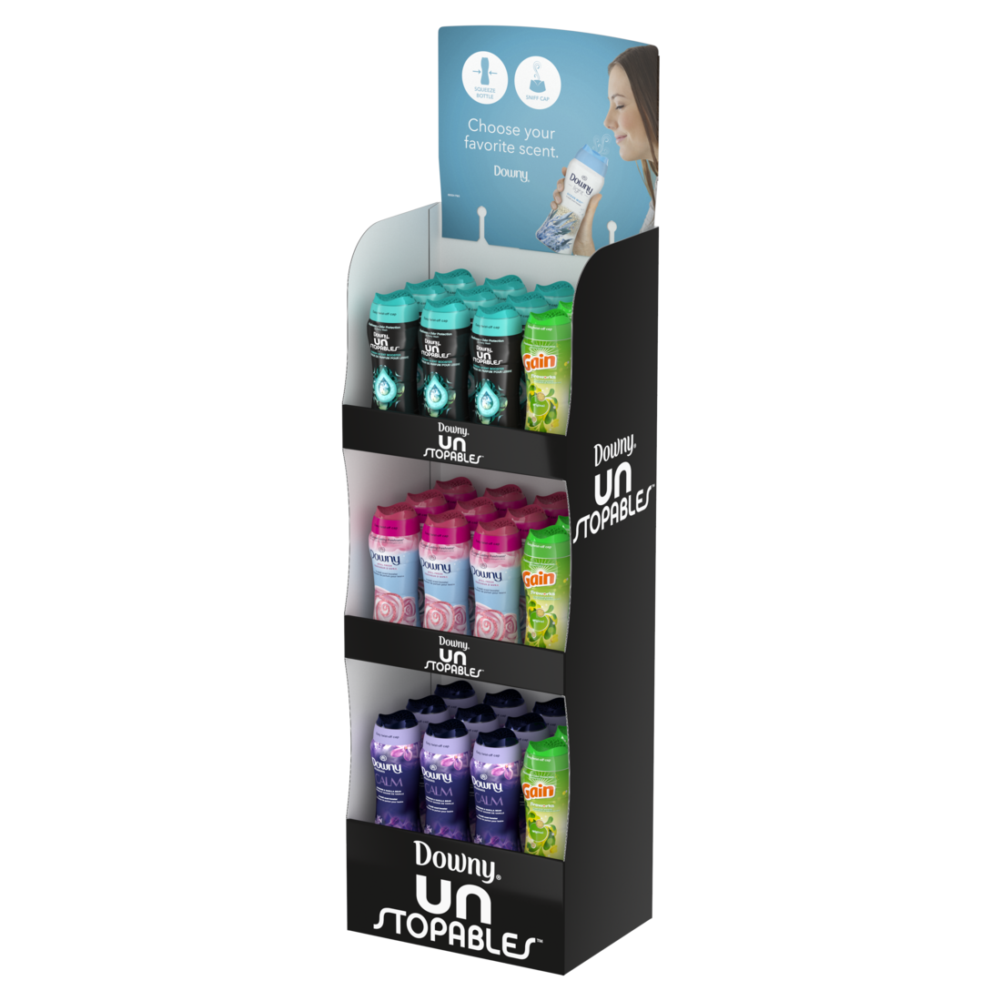 Downy & Gain Scent Booster Display Mix ( Gain Original 12.2oz/9ct , Downy Laveder&Vanilla 12.2oz/9ct , Downy Fresh 12.2oz/9ct , Downy April Fresh 12.2oz/9ct ) - 36pk