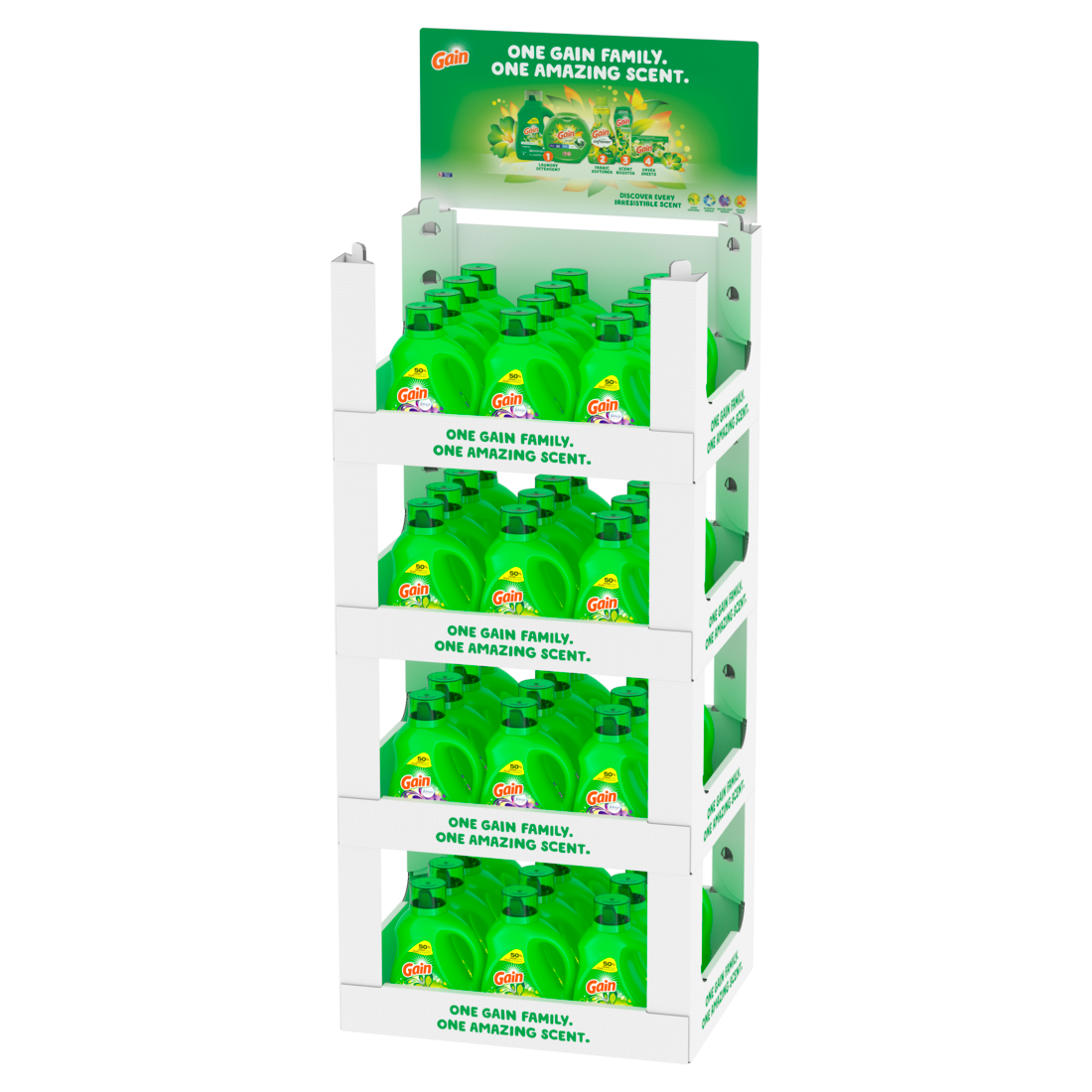 Gain HE Compatible Liquid Laundry Detergent Display ( Aroma Boost Original 46oz/24ct , Odor Defense Super Fresh Blast 46oz/24ct ) - 48 pk