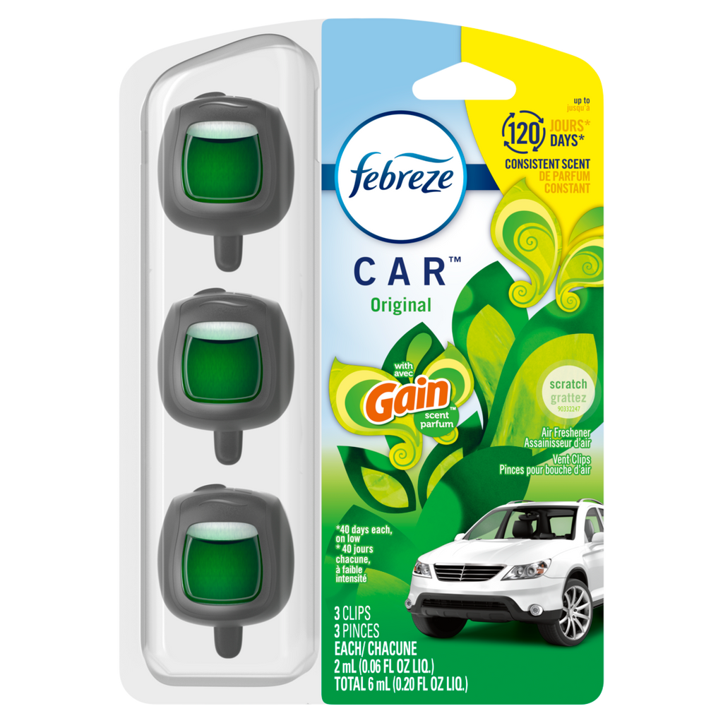 Febreze Car Odor-Fighting Car Freshener Vent Clip Gain Original Scent Car Vent Clip - (3x.06)oz/8pk