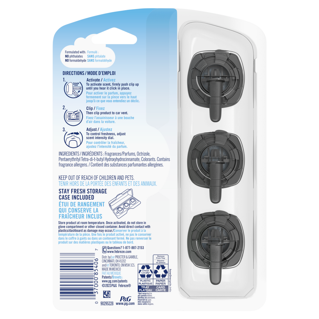 Febreze Car Odor-Fighting Car Freshener Vent Clip Gain Original Scent Car Vent Clip - (3x.06)oz/8pk
