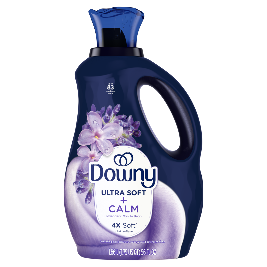 Downy Calm Fabric Softener Liquid Lavender And Vanilla Bean Scent 83 Loads 4X Freshness And Softness - 56oz/4pk