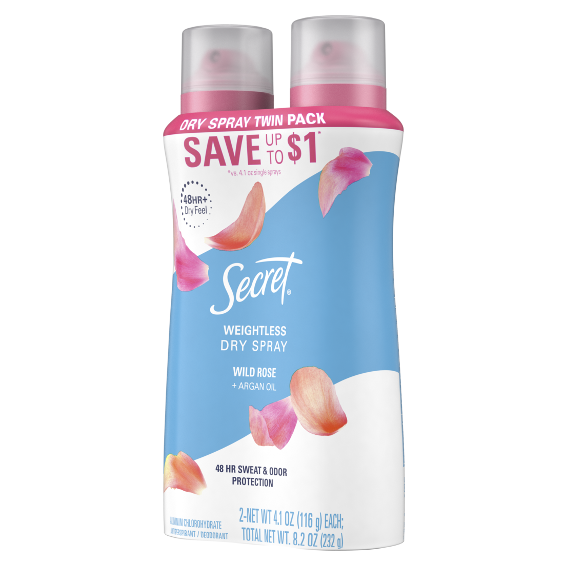 Secret Dry Spray Antiperspirant Deodorant Wild Rose and Argan Oil (2 Pack) - 4.1oz/6pk