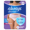Always Discreet Adult Incontinence Underwear for Women and Postpartum Underwear Size L - Up to 100% Bladder Leak Protection - 17ct/3pk