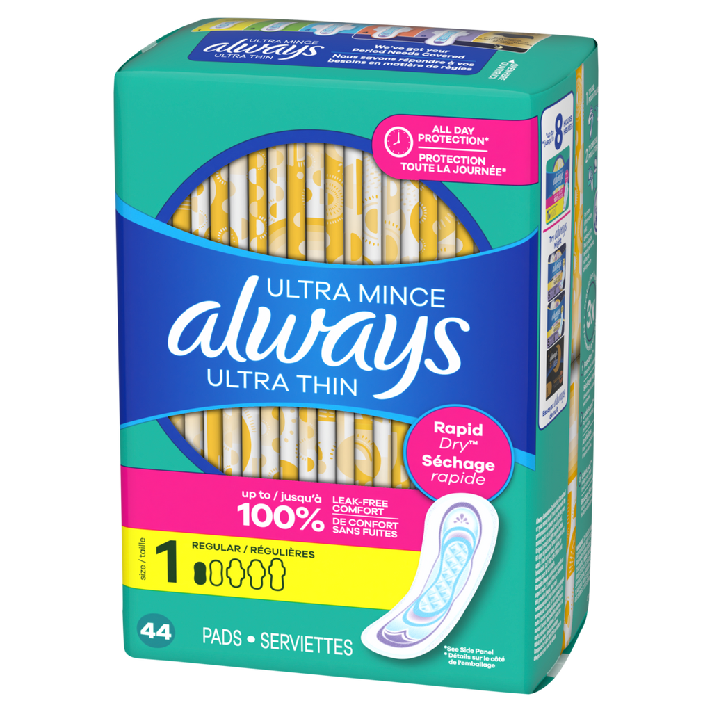 Always Ultra Thin Feminine Pads without Wings for Women Size 1 Regular Absorbency Unscented - 44ct/3pk