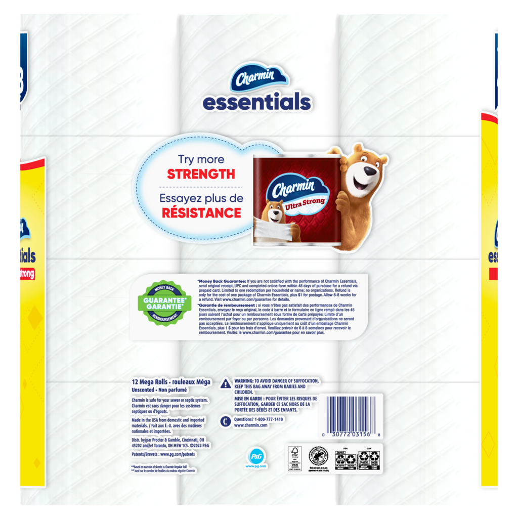 Charmin Essentials Strong Toilet Paper 12 Mega Rolls 429 Sheets Per Roll - 12ct/4pk