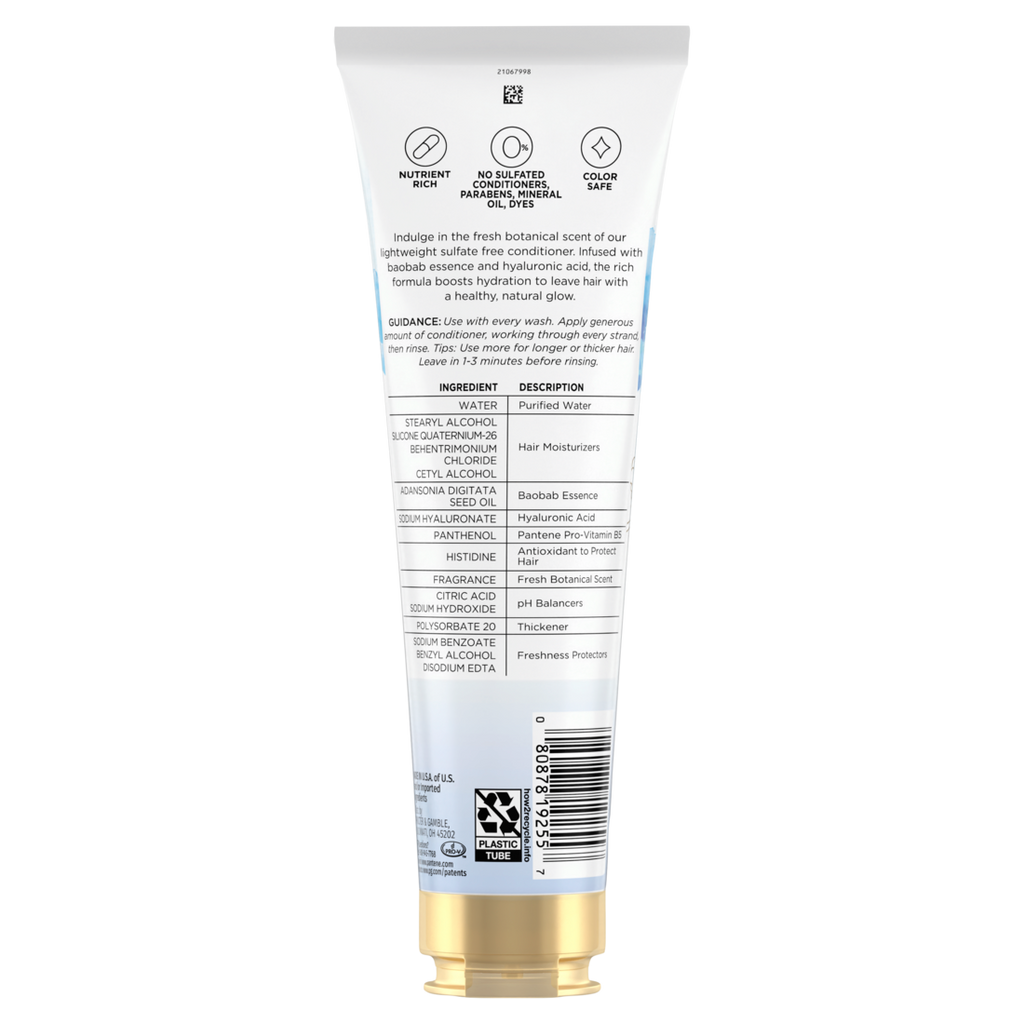 Pantene Nutrient Blends Hydrating Glow Baobab + Hyaluronic Sulfate Free Contidioner - 8oz/3pk