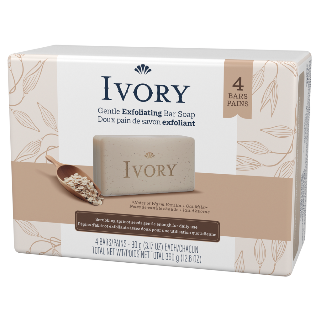 Ivory Gentle Exfoliating Bar Soap Notes Of Warm Vanilla + Oat Milk - (4x3.17)oz/8pk