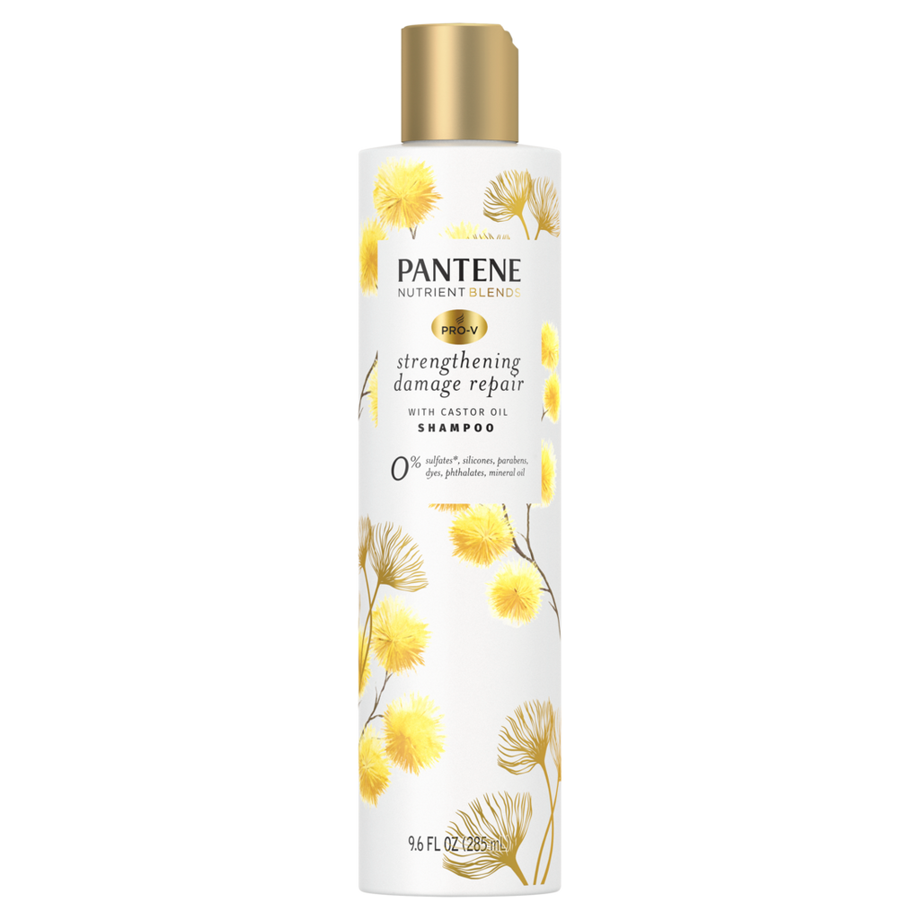 Pantene Sulfate Free Shampoo Hair Strengthening Anti Frizz Damage Repair Shampoo with Castor Oil Nutrient Blends - 9.6oz/4pk