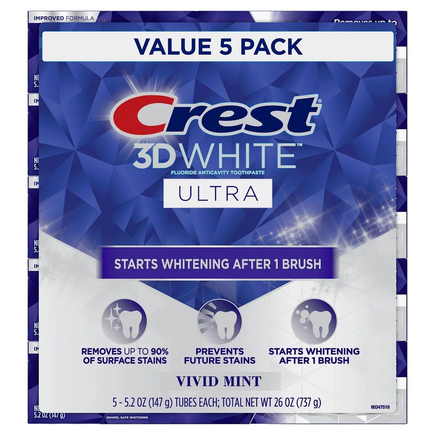Crest 3D White Vivid Mint Ultra Whitening Toothpaste - (5x5.2)oz/1pk