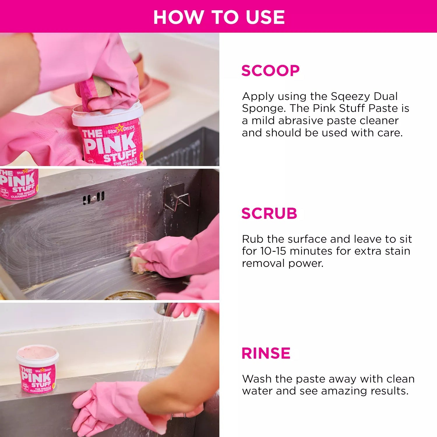 The Pink Stuff Miracle Cleaning Kit Paste with Dual-Sided Sponge and Scrubber - 1ct/1pk