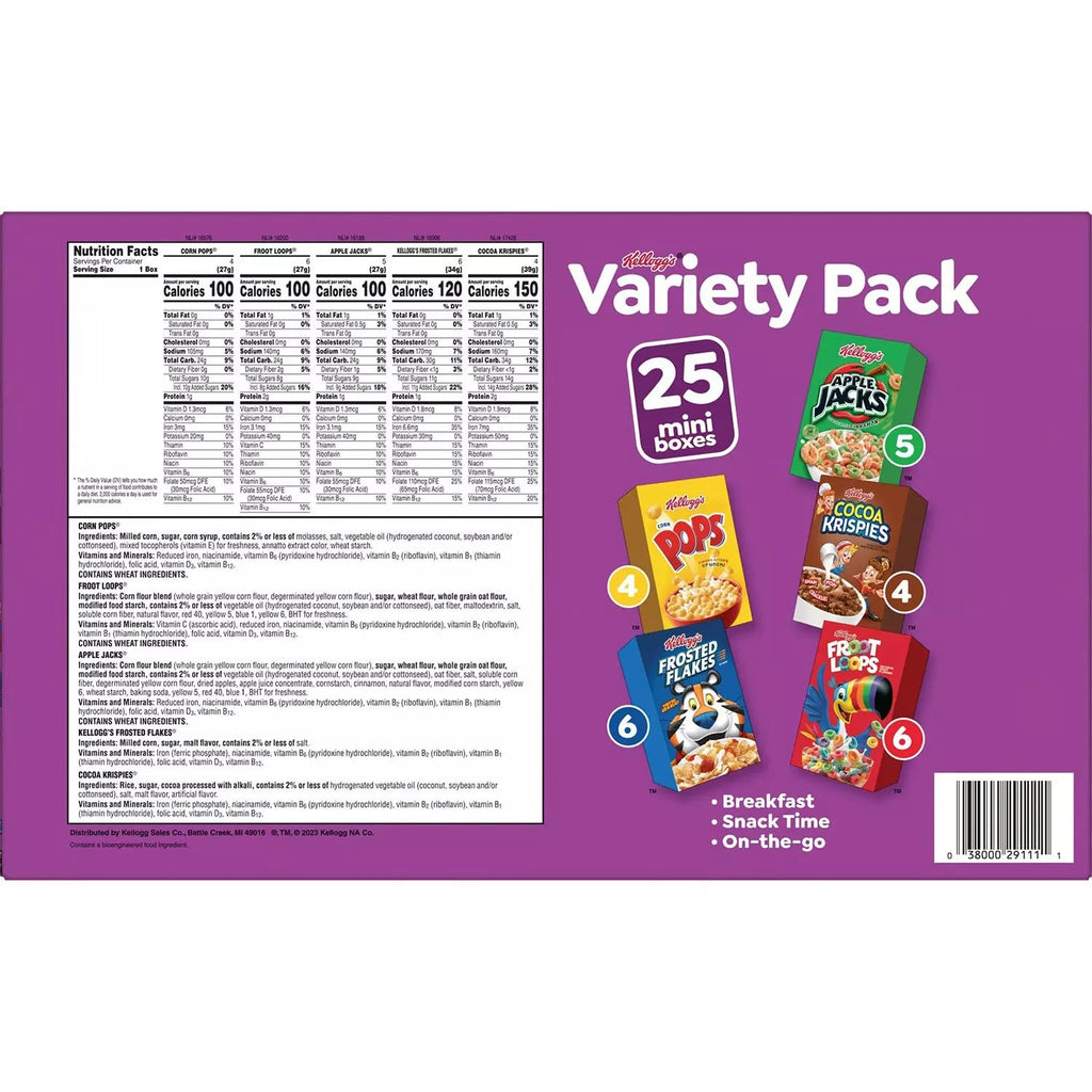 Kellogg's Assorted Cereal Variety Pack 25 individually sized boxes - 26.97oz/1pk
