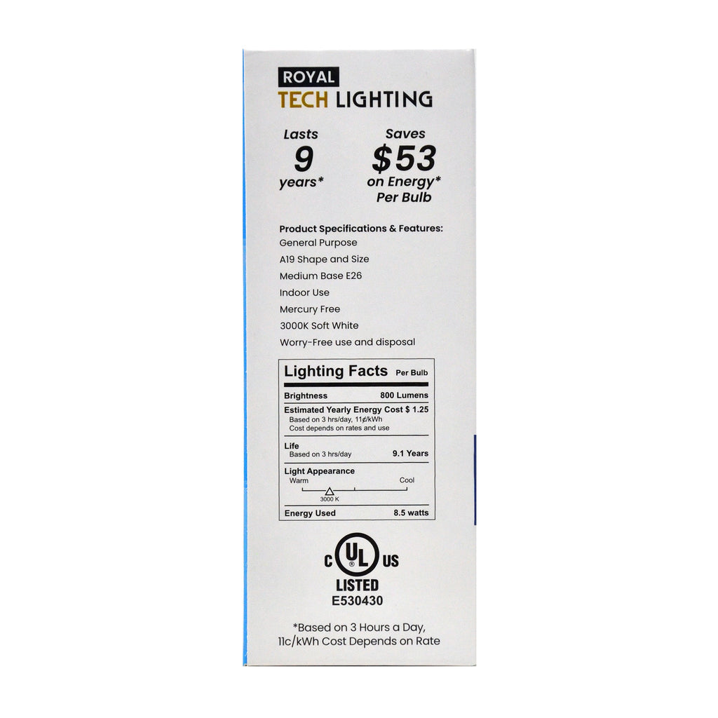 Royal Tech Lightning LED Soft White 8.5W (60W replacement) - 4ct/12pk